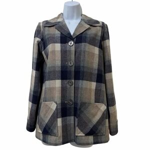 Pendleton Women 49er Wool Plaid Chore Jacket Size S Navy Western Country Shacket